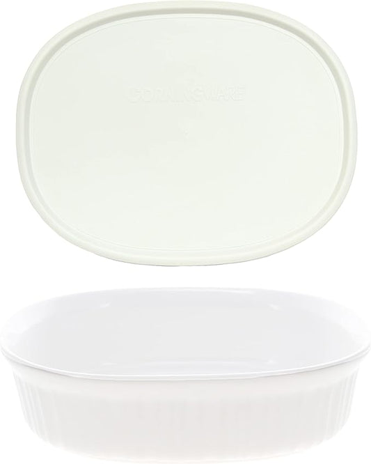 CorningWare FS2 2.5qt/2.35L Oval French White Casserole Dish and F-2-PC Oval French White 2.5qt Plastic Lid