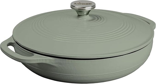 Lodge Essential Enamel Braiser - Refrigerator- & Oven-Safe up to 500° F - Heat-Retaining, Induction-Safe & PFAS-Free Enamel Cookware - 3.5 Quart, Desert Sage by Lodge
