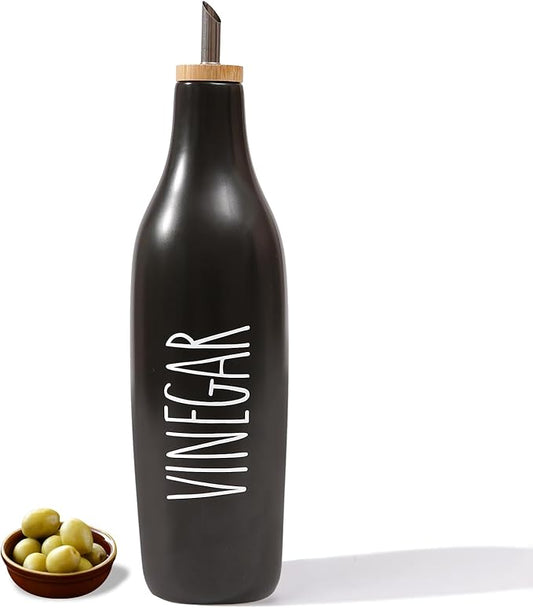 HOMCDALY Ceramic Olive Oil Dispenser for Kitchen, Stoneware 16oz Oil and Vinegar Bottles Dispenser, Kitchen Dispenser Bottle for EVOO Vinegar Syrups, Modern Farmhouse Design(B-V) by HOME