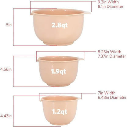 Glad Mixing Bowls with Pour Spout| Nesting Design Saves Space | Non-Slip, BPA Free, Dishwasher Safe Plastic | Kitchen Cooking and Baking Supplies, Blush, 3 piece set - Image 3