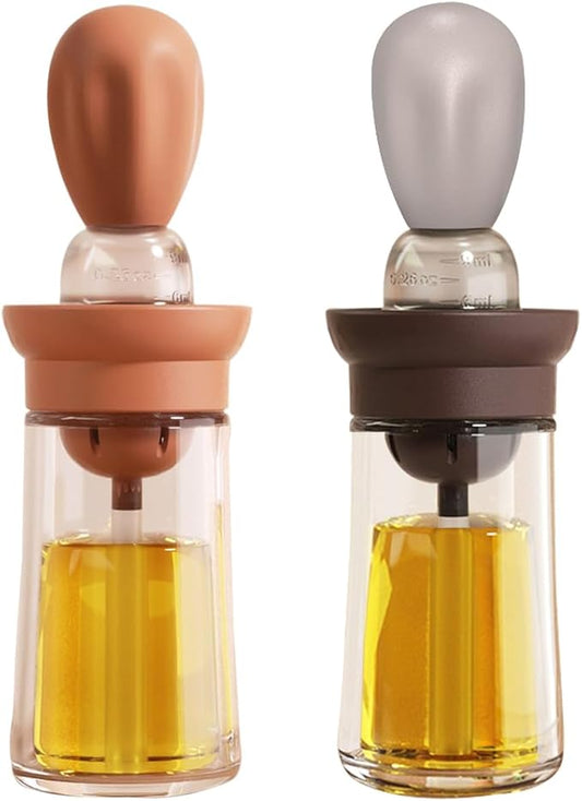 Oil Dispenser with Brush - 2 Pack Olive Oil Dispenser, 2 IN 1 Oil Dispensing Bottle with Basting Brush for Cooking Frying Baking Kitchen, T-OB21 Grey+Red by TINMIX
