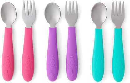 Elk and Friends Kids Silverware with Silicone Handle | Childrens Safe Flatware | Toddler Utensils | Baby Spoons + Forks | Stainless Steel Cutlery | Dishwasher Safe | 6 Pieces by ElkandFriends