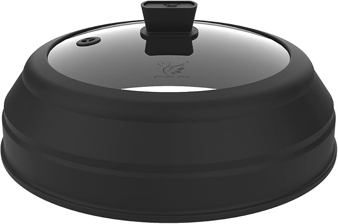Microwave Splatter Cover Glass Splatter Guard Lid with Collapsible Silicone for Food Plate Covers 8.5 inch Black by GGG-GLOU-GLOUGOOSE
