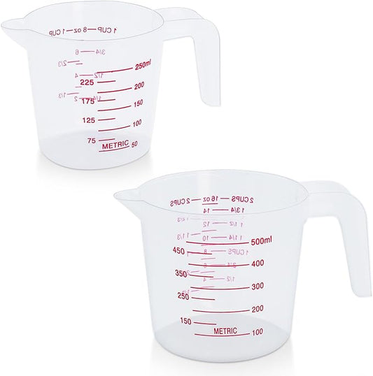 DTDNZKN 2 Pack Measuring Cup Set, Includes 250Ml (1-Cup), and 500Ml (2-Cup) Plastic Liquid Measuring Cups- Baking, Cooking, Mixing & Measuring Cups, Essential Kitchen Tools by DTDNZKN