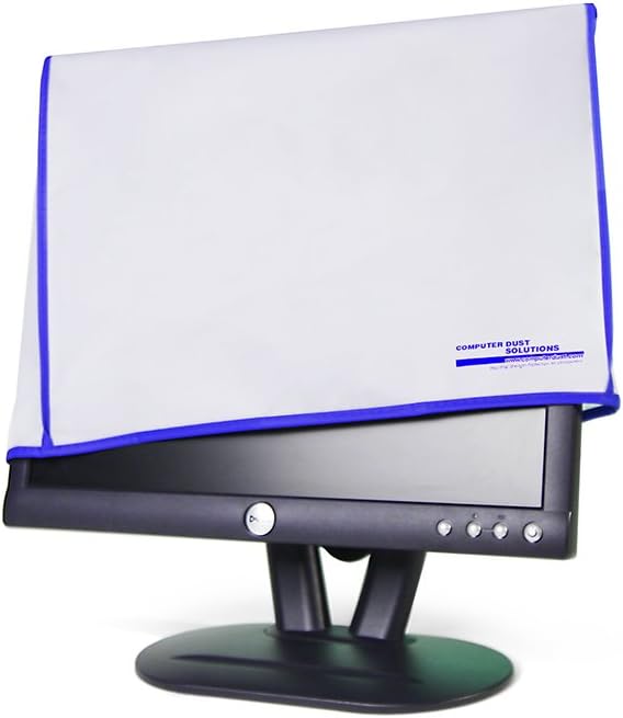 Computer Monitor dust Cover for Flat Panel LCD-Silky Smooth Anti-Static Vinyl with Blue Trim (24W x18H x3D)