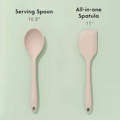 Non-Toxic Platinum Silicone Kitchen Utensil Set of 2 – Non-Scratch Cooking Spoon & Spatula, 100% Plastic Free, Stainless Steel Core, Heat Resistant 500°F, Beige - Image 7