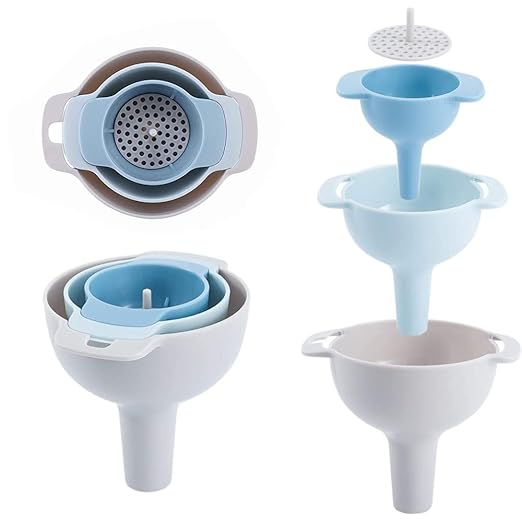 4 in 1 Funnels for Kitchen Use Filling Bottles with Detachable Strainer Filter,Small Funnel for Oil Liquid Food Powder Flour,Kitchen Essentials Accessories Tools Must Haves Products Supplies Gadgets