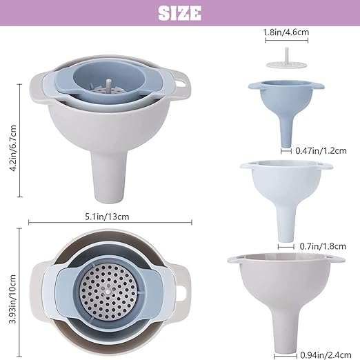 4 in 1 Funnels for Kitchen Use Filling Bottles with Detachable Strainer Filter,Small Funnel for Oil Liquid Food Powder Flour,Kitchen Essentials Accessories Tools Must Haves Products Supplies Gadgets