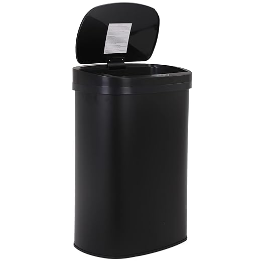 13 Gallon 50 Liter Garbage Can Kitchen Trash Can with Lid Automatic Sensor Touch Free Stainless Steel Waste Bin for Bathroom Bedroom Home Office,Black by FDW