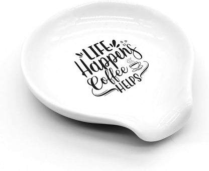 Funny Coffee Spoon Holder-Coffee Spoon Rest-Cafe Bar Station Accessories-Life Happens Coffee Helps Sign