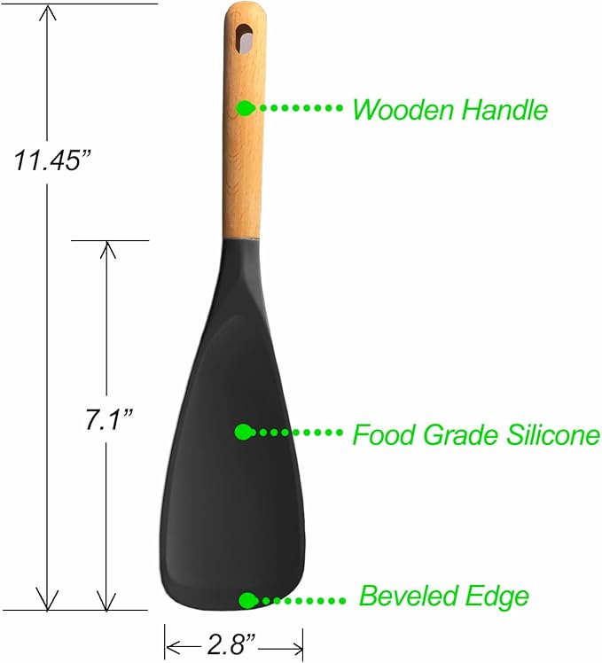 Cooking Spoon for Nonstick Cookwares, VOVOLY Silicone Spoon for Mixing, Scoop, and Scrape, Black, 11.4'' - Image 7