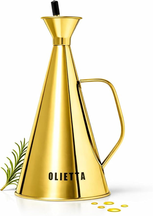 Olietta Olive Oil Dispenser Bottle Gold Stainless Steel Non Drip Leak Proof No Mess Vinegar Pourer & Kitchen Drizzler 34 oz 1000ML 1 Litre Great for Pouring & Drizzling Easy to Clean & Leakproof by Olietta