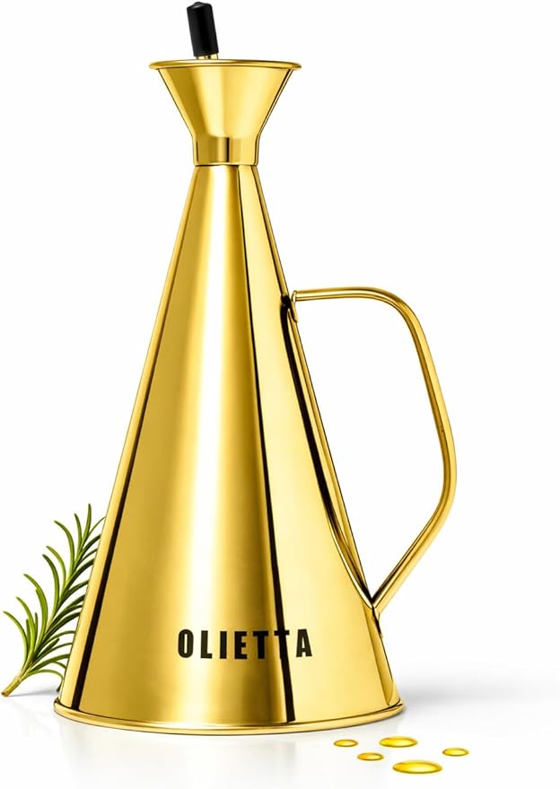 Olietta Olive Oil Dispenser Bottle Gold Stainless Steel Non Drip Leak Proof No Mess Vinegar Pourer & Kitchen Drizzler 8.5 oz 250ML 0.25 Litre Great for Pouring & Drizzling Easy to Clean & Leakproof by Olietta