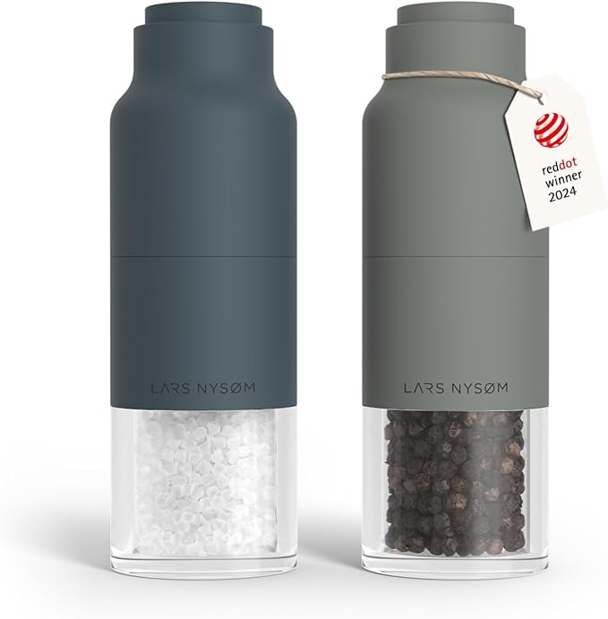 LARS NYSØM Salt and Pepper Grinder Set, Stainless Steel Manual Salt and Pepper Mills, Adjustable Ceramic Grinder, Design Spice Shakers (Blue/Gray)