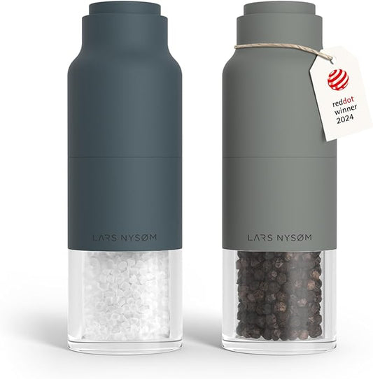 LARS NYSØM Salt and Pepper Grinder Set, Stainless Steel Manual Salt and Pepper Mills, Adjustable Ceramic Grinder, Design Spice Shakers (Blue/Gray)