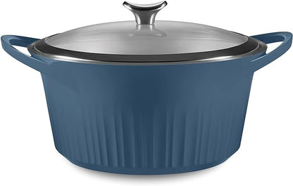 CorningWare QuickHeat 5.5-QT Cast Aluminum Dutch Oven With Lid & Non-Stick Ceramic Interior, Lightweight and Fast Even Heat Baking & Cooking, For Meats, Soup, Browning, Searing, French Navy