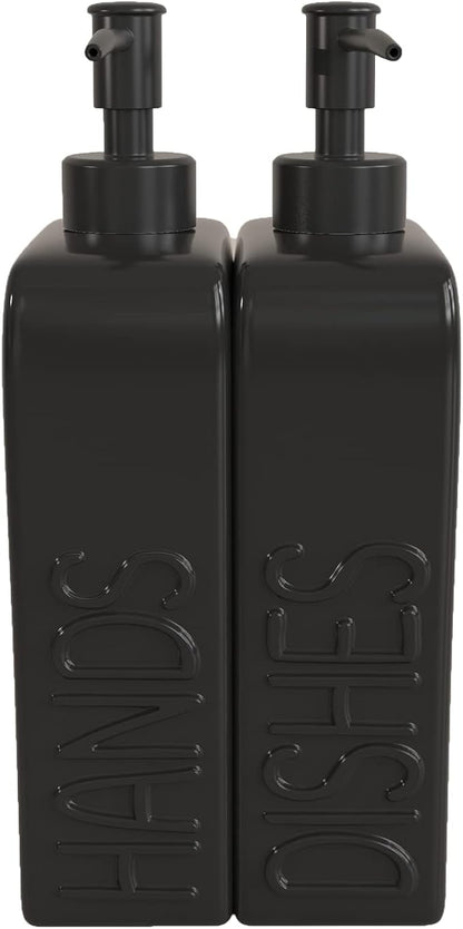 Soap Dispenser Set with Stainless Steel Pump, 2 Pack Ceramic Refillable Dish Soap and Hand Soap Dispenser for Kitchen, Bathroom, Matte Black - Image 6
