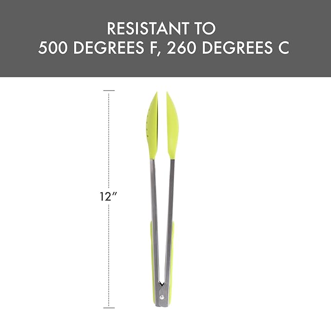 Dexas Spoon & Strain Tongs with Gravity open & Close Operation, 12", Green - Image 3