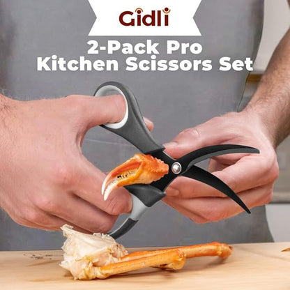 Titanium Coated Kitchen Scissors 2-Piece Set by Gidli - Liftime Replacement Warranty* - Heavy Duty Kitchen Shears for Meat and Food Prep - Includes Bonus 7" Seafood Scissors with Ergonomic Grip - Image 3