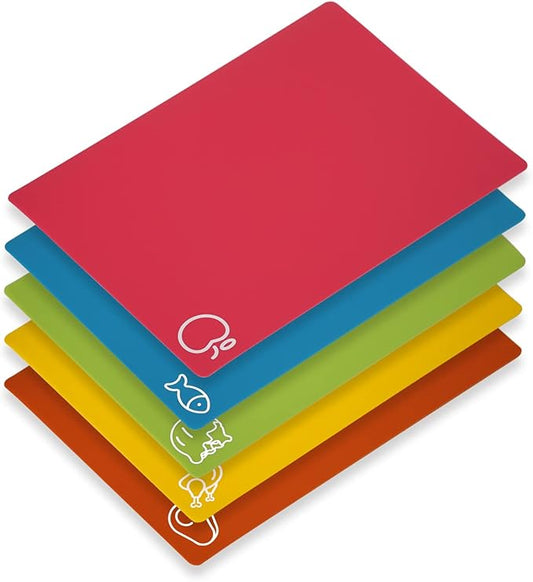 Goodluck 5 Pieces Flexible Cutting Boards, BPA Free Plastic Cutting Boards for Kitchen, Non Slip Cutting Mat for Meat and Vegetables by GoodLuck