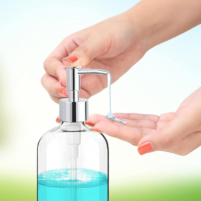 Clear Soap Dispenser with Rust Proof Pump, Waterproof Labels (2 Pack,16 Oz), Plastic Hand Soap Dish Soap Dispenser for Kitchen Bathroom - Image 2