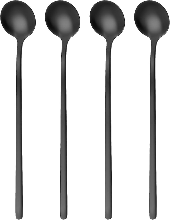Gjinxi 4pc Satin Black Stainless Steel Coffee Spoons, 6.7 Inch Mini Teaspoons Set, Iced Tea & Espresso Stirrer, Matte Black Teaspoons, Dessert & Large Round Head Spoon