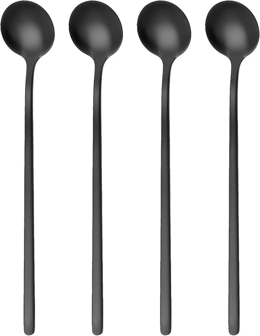 Gjinxi 4pc Satin Black Stainless Steel Coffee Spoons, 6.7 Inch Mini Teaspoons Set, Iced Tea & Espresso Stirrer, Matte Black Teaspoons, Dessert & Large Round Head Spoon