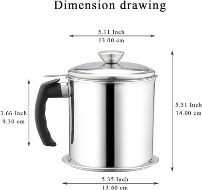 Kyraton Bacon Grease Container With Strainer, 48 oz Stainless Steel Oil Container, Pot Fat Storage With Lid, Easy Grip Handle Suitable For Storing Frying Oil And Cooking Grease 1. Silver