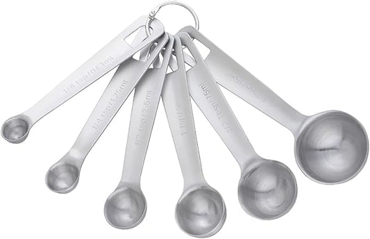 DOCBLACK Measuring Spoons, Heavy Duty 18/8 Stainless Steel Measuring Spoons Cups Set, Set of 6 for Gift Measuring Dry and Liquid Ingredients - Silver