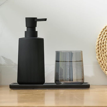 Small Soap Dispenser for Bathroom and Kitchen, Modern Farmhouse Striped Style Plastic Hand Soap Dish Soap Dispenser with Pump Matte Black - Image 2