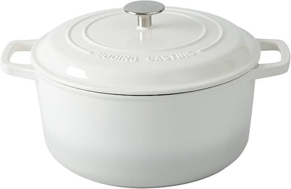 EDGING CASTING Enameled Cast Iron Dutch Oven Pot With Lid, Dutch Oven for Sourdough Bread Baking Round Pot Dule Handle, 7.5 Quart, White