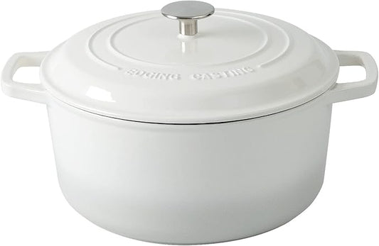 EDGING CASTING Enameled Cast Iron Dutch Oven Pot With Lid, Dutch Oven for Sourdough Bread Baking Round Pot Dule Handle, 6 Quart, White