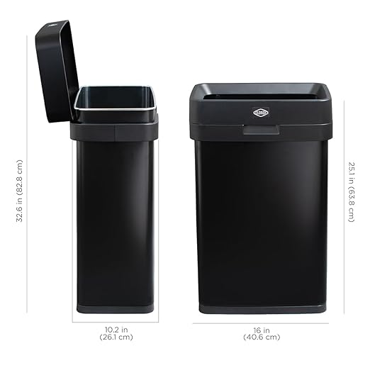 Clorox 13 Gallon Trash Can - 50L Slim Open Top Garbage Bin for Commercial Spaces, Kitchen, Office - Narrow Rectangular Black Stainless Steel Body with Hinged Rim Protection - Image 3