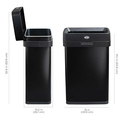 Clorox 13 Gallon Trash Can - 50L Slim Open Top Garbage Bin for Commercial Spaces, Kitchen, Office - Narrow Rectangular Black Stainless Steel Body with Hinged Rim Protection - Image 3