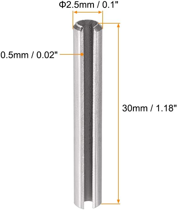 uxcell Slotted Spring Pin - M2.5 x 30mm 304 Stainless Steel Split Spring Roll Dowel Pins Plain Finish 20Pcs