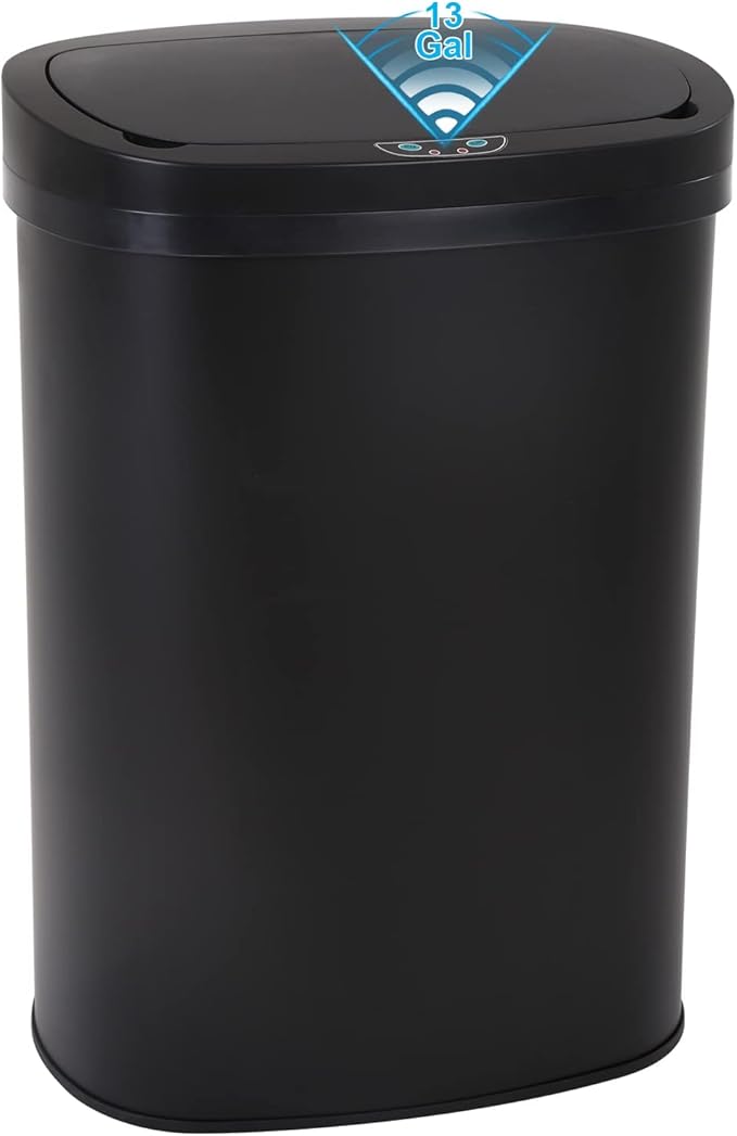 Bigacc Kitchen Trash Can | Stainless Steel 13 Gallon Trash Can | 50L Touch Free Garbage Can with Lid | Electronic Motion Sensor Automatic Trash Bin High Capacity for Kitchen Bathroom Office, Black by Bigacc