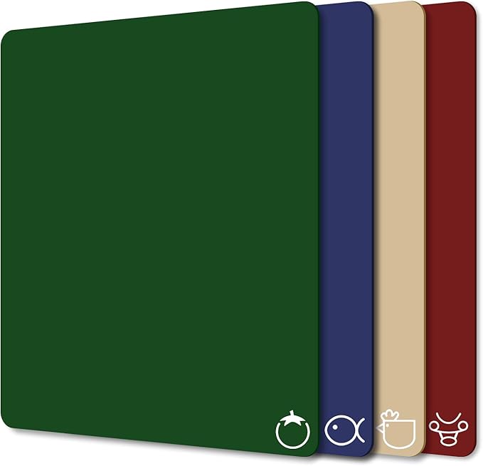 WK Plastic Flexible Cutting Boards for Kitchen Set of 4, Colored Cutting Board Mats with Food Icons, Non-Slip Cutting Mats, BPA Free, Dishwasher Safe by WKHome