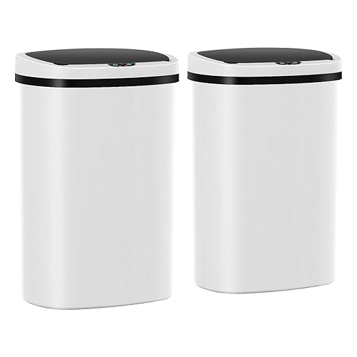 13 Gallon Trash Can,50Liter Plastic High-Capacity Automatic Kitchen Trash Can with Lid,Motion Sensor Touch Free Garbage Cans for Bathroom, Bedroom, and Kitchen (2, White) by Home