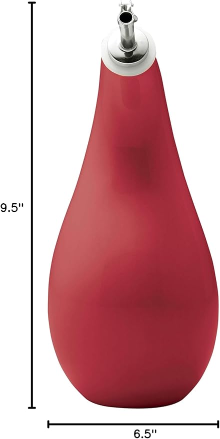 Rachael Ray Solid Glaze Ceramics EVOO Olive Oil Bottle Dispenser with Spout - 24 Ounce, Red - Image 5
