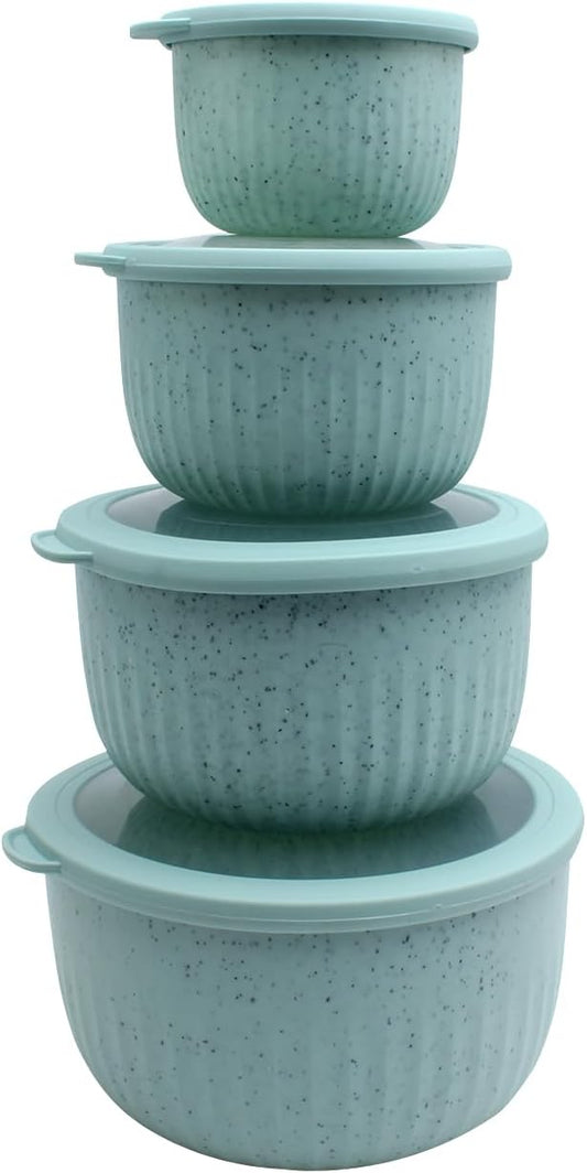 COOK WITH COLOR Prep Bowls with Lids- Wide and Deep Nesting Plastic Small Mixing Bowl Set with Lids, 8 Piece Set - Deep Bowls, Speckled Mint by CookwithColor