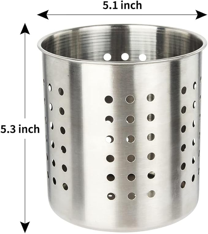 Saiveina Stainless Steel Utensil Holder Kitchen Holder Restaurant Cooking Utensil Holder for Forks Spatula, 5.3'' x 5.1" Round Utensil Organizer - Image 3