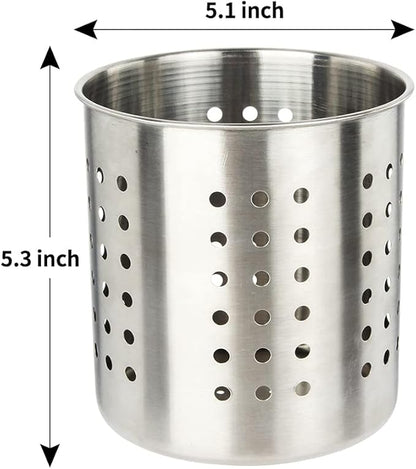 Saiveina Stainless Steel Utensil Holder Kitchen Holder Restaurant Cooking Utensil Holder for Forks Spatula, 5.3'' x 5.1" Round Utensil Organizer - Image 3