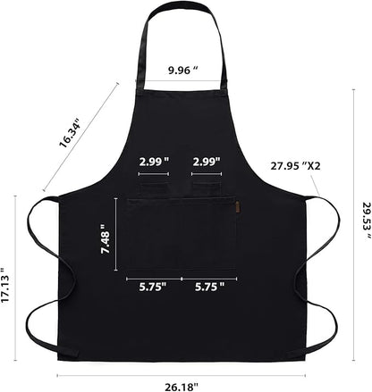 BOHARERS Chef Apron - Heavy 9.17oz Canvas Work Apron with 4 Pockets for Unisex, Ideal for Cooking,Gardening, Hairstylist (1, Black)