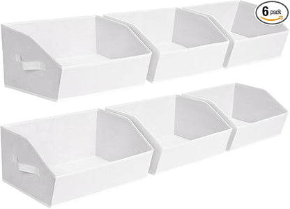 Homsorout Fabric Bins for Organization - Trapezoid Storage Cubes, Large Baskets for Storage, 6 Pack Shelf Baskets, Closet Organizer Bins for Clothes, Books, Home, Office, White by Homsorout