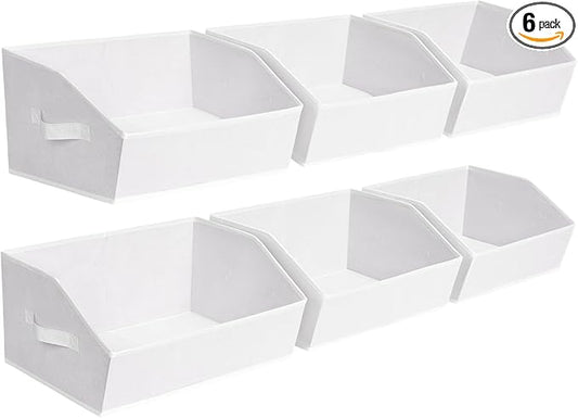 Homsorout Fabric Bins for Organization - Trapezoid Storage Cubes, Large Baskets for Storage, 6 Pack Shelf Baskets, Closet Organizer Bins for Clothes, Books, Home, Office, White by Homsorout