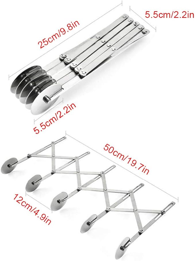 5 Wheel Pastry Cutter, Stainless Pizza Slicer, Expandable Pizza Slicer Multi-Round Pastry Knife Baking Cutter Roller Cookie Dough Cutter Divider - Image 3