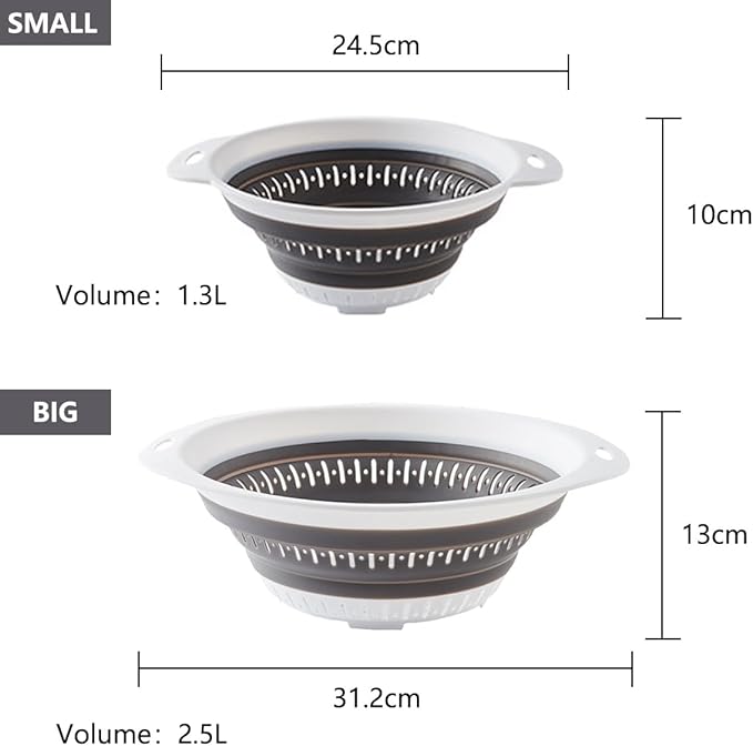 Collapsible Colander and Strainer,Silicone Strainer Colanders & Food Strainers,for Vegetable and Fruit, Kitchen Essentials (2, Pink, 1.3L+2.5L) - Image 5