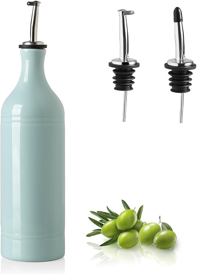 Sweejar Large Ceramic Olive Oil Dispenser Bottle, Opaque Oil Cruet Protects to Reduce Oxidation, Suitable for Storage Vinegar, Soy Sauce & Other Liquids, Pack of 1, 24 Fl Oz(Light Blue) by Sweejarco1949