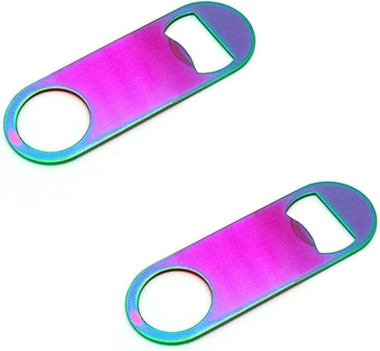 Rainbow Color Stainless Steel Flat Bottle Opener, Sturdy and Durable 2 Pcs to Send to Friends, Suitable for Bar Bartender Men Women Kitchen Restaurant Party Supplies (Small) by Unknown