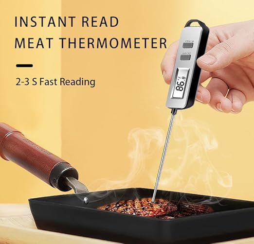Digital Meat Thermometer, Paysean Instant Read Food Thermometer with 5.2" Probe, ±1°C High Accuracy Cooking Thermometer Auto-Off, LCD Display, for Kitchen, BBQ, Baking, Sourdough, Candy Making
